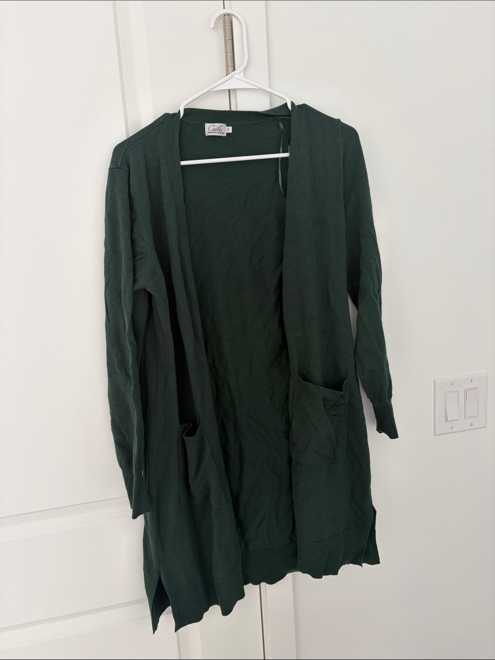 Cielo Dark Green Open-Front Long Cardigan